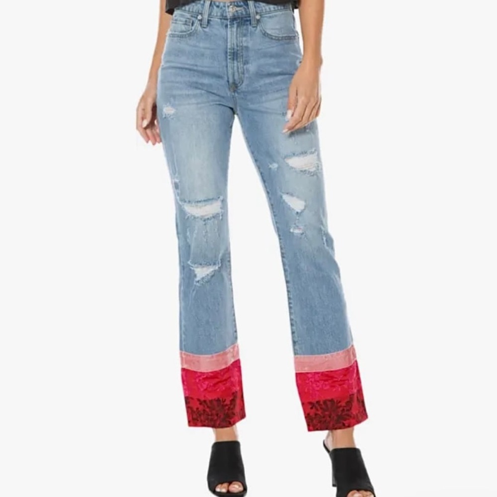 💕Juicy Couture VENICE Jeans•Embroidered Velvet Trashed Red Pink•BNWT $98💕